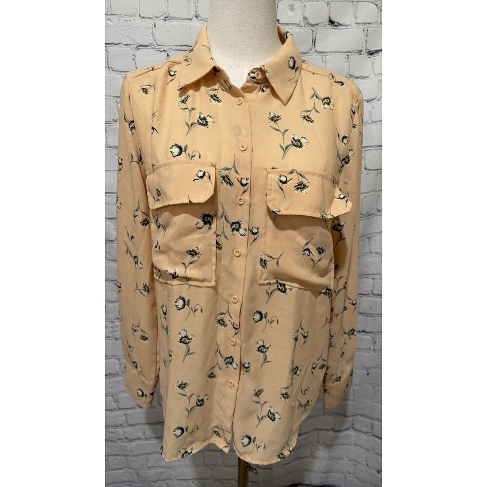 ELODIE Floral Button Down Blouse Floral  top Beige Small